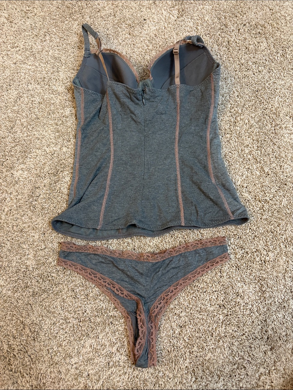 Intimissimi Gray Lace-Trim Cami and Bikini Set - Women's Intimates - Picture 2 of 6